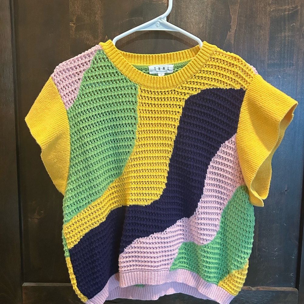 THML Yellow and Pink Color-Block Sweater